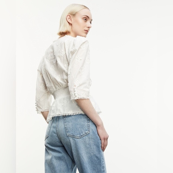 The Kooples Ecru Cotton Top with Smocks and Flowers - Picture 2 of 10